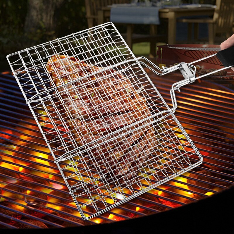 Grelha Dupla para Churrasco em Aço Inox 304 Dobrável