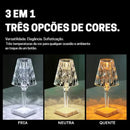 Luminária de Mesa LED Cristal Sem Fio com 3 Tons de Luz