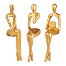Trio de Estátuas Decorativas Pensador Douradas