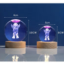Luminária Bola de Cristal 3D Galáxia com Base de Madeira