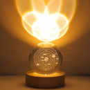 Luminária Bola de Cristal 3D Galáxia com Base de Madeira