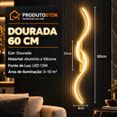 Arandela LED de parede Onda Dupla Lumina dourada de 60 cm com luz quente e medidas técnicas