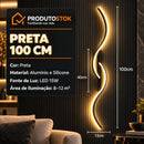 Arandela LED de parede Onda Dupla Lumina preta de 100 cm com luz quente e medidas técnicas