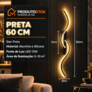Arandela LED de parede Onda Dupla Lumina preta de 60 cm com luz quente e medidas técnicas