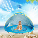 Barraca infantil pop up azul para praia com cobertura e base para brincadeiras com água