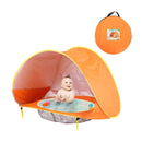 Barraca infantil pop up laranja para praia com cobertura e base para brincadeiras com água