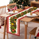 Caminho de mesa natalino vermelho e verde com flores e folhagens, medindo 35 x 180 cm