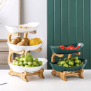 Fruteira de mesa 3 andares bege com suporte de bambu para frutas e alimentos