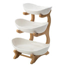 Fruteira de mesa 3 andares branca com suporte de bambu para frutas e alimentos