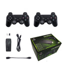 Game Stick Lite 4K preto com dois controles sem fio 2.4G para jogos retrô na TV