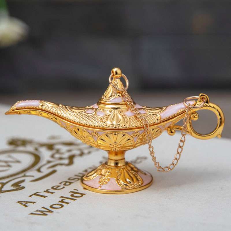Lâmpada mágica decorativa estilo Aladim rosa em liga de zinco