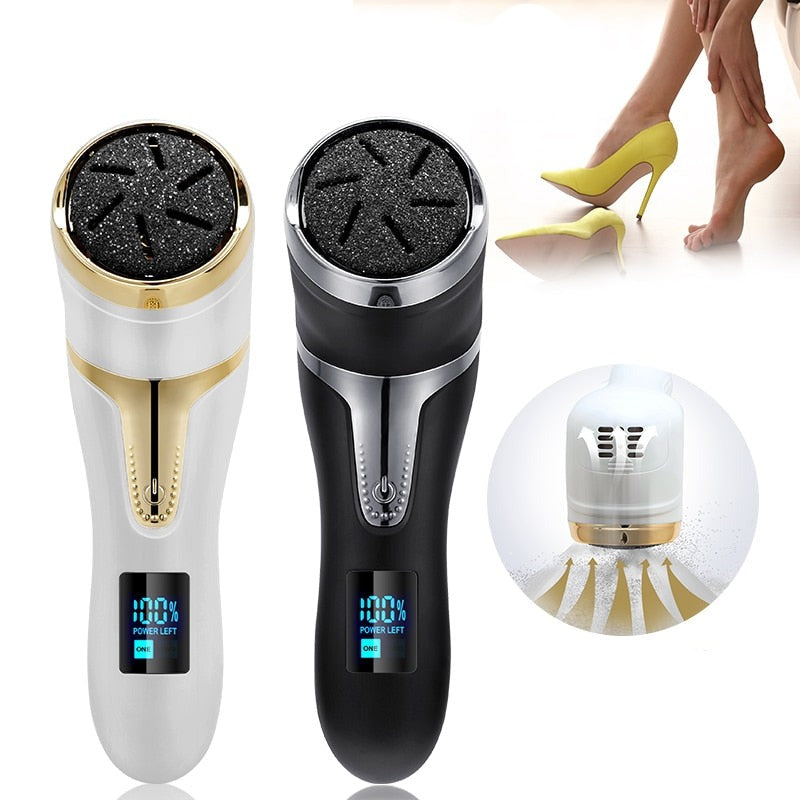 Lixa elétrica para pés Soft Feet recarregável com cinco lixas, cabo USB e acessórios de limpeza