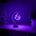 Luminária lua crescente LED com esfera iluminada em azul galáxia para decoração