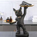 Organizador decorativo preto de bulldog com duas bandejas douradas para perfumes e acessórios