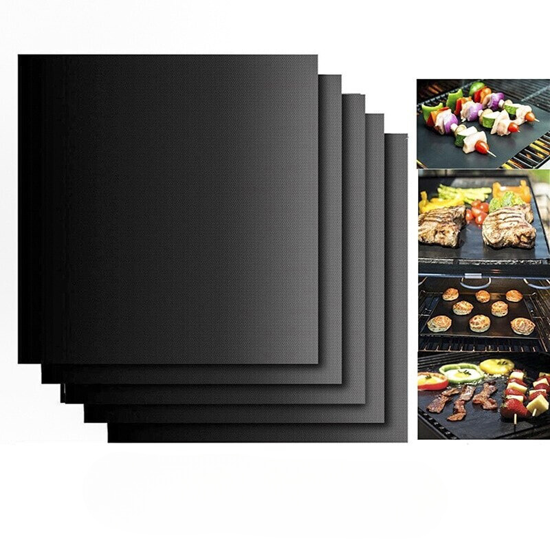 Tapete antiaderente preto reutilizável de 40 x 33 cm para preparar alimentos na churrasqueira