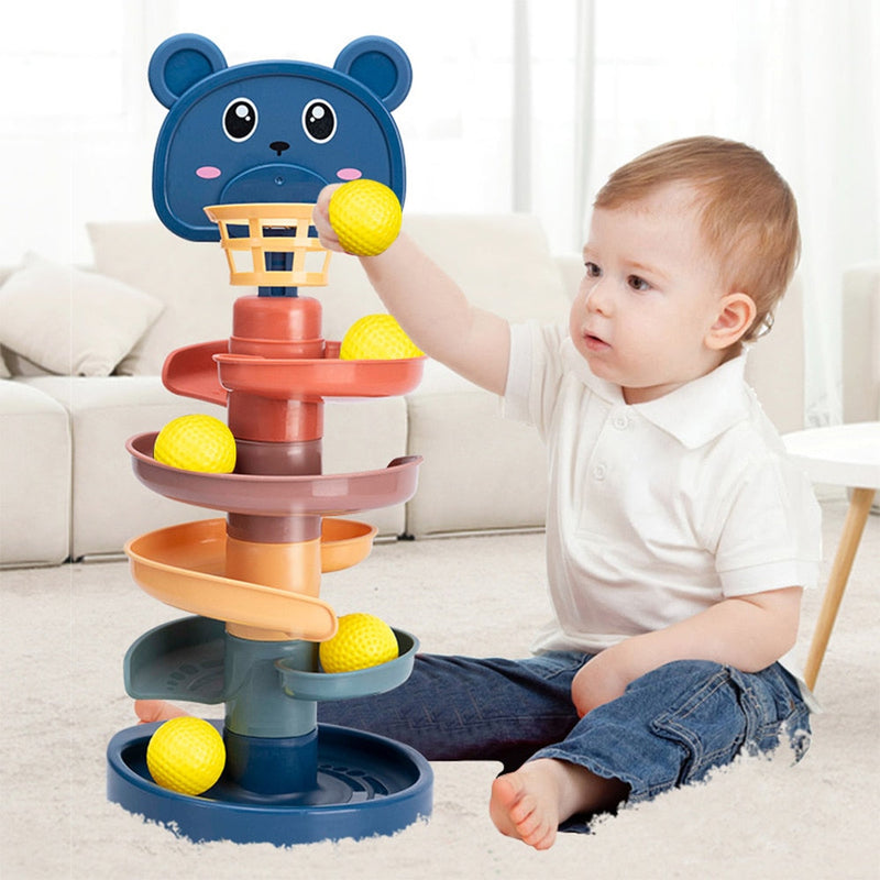 Brinquedo Montessori com tobogã de bolinhas para desenvolvimento e diversão infantil